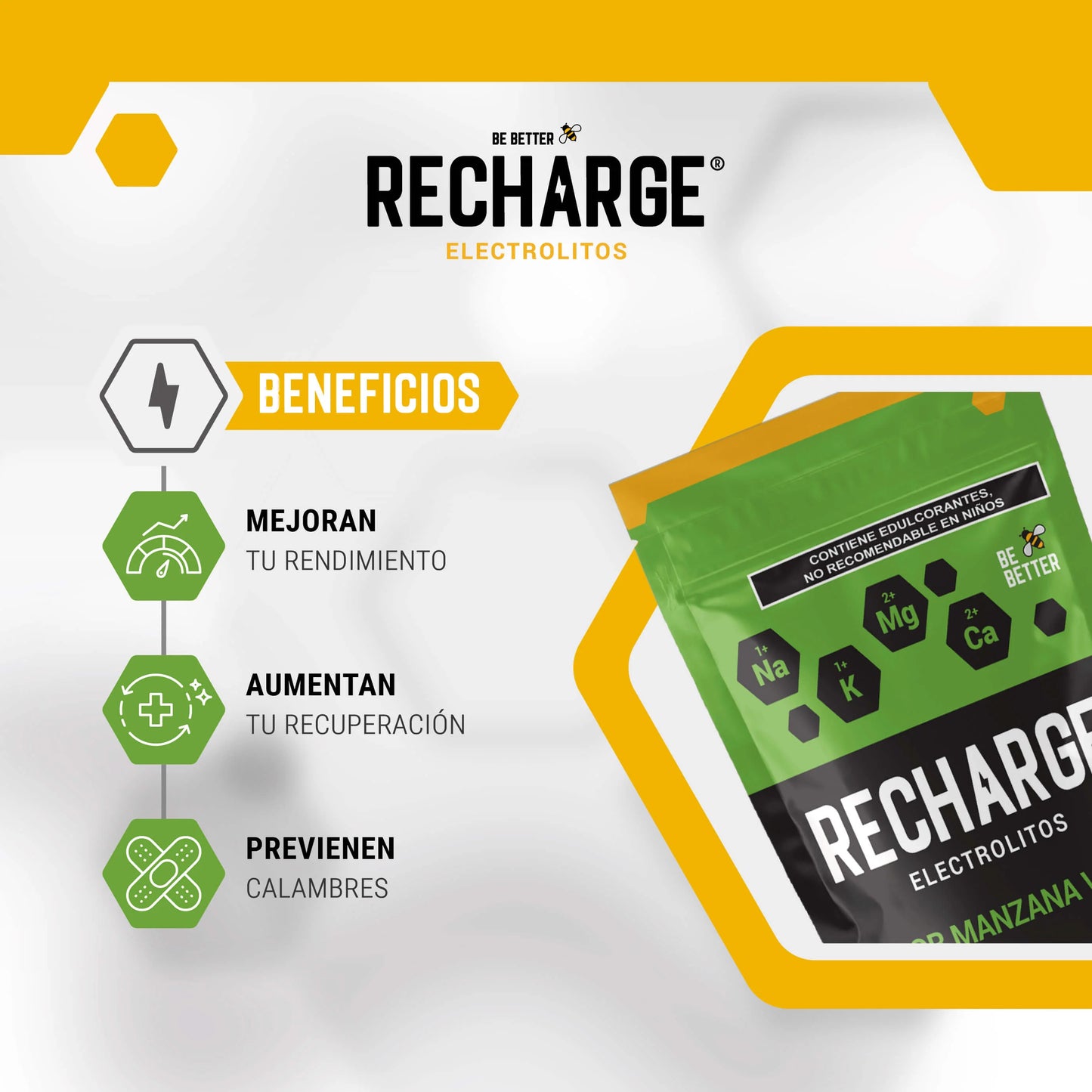 RECHARGE ELECTROLITOS EN POLVO MANZANA VERDE