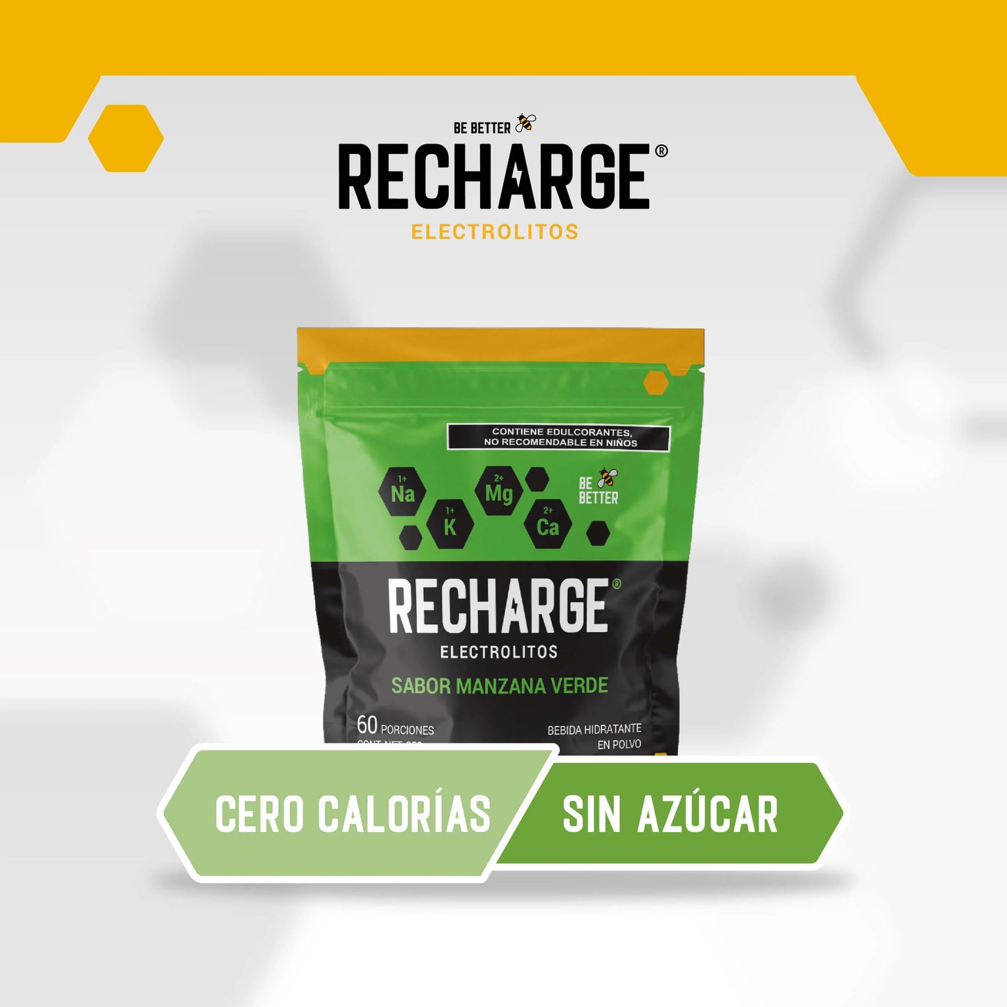 RECHARGE ELECTROLITOS EN POLVO MANZANA VERDE